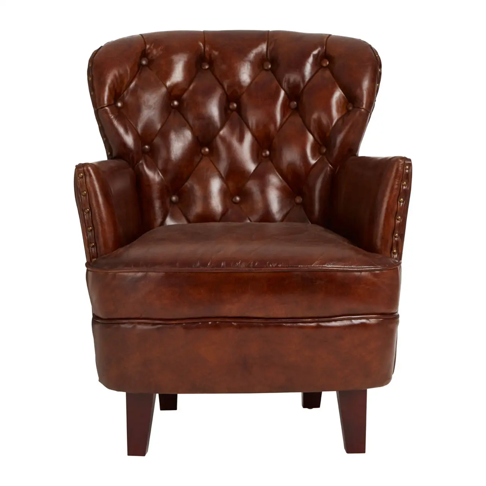 Viroqua Genuine Leather Bedroom Chair In Brown
