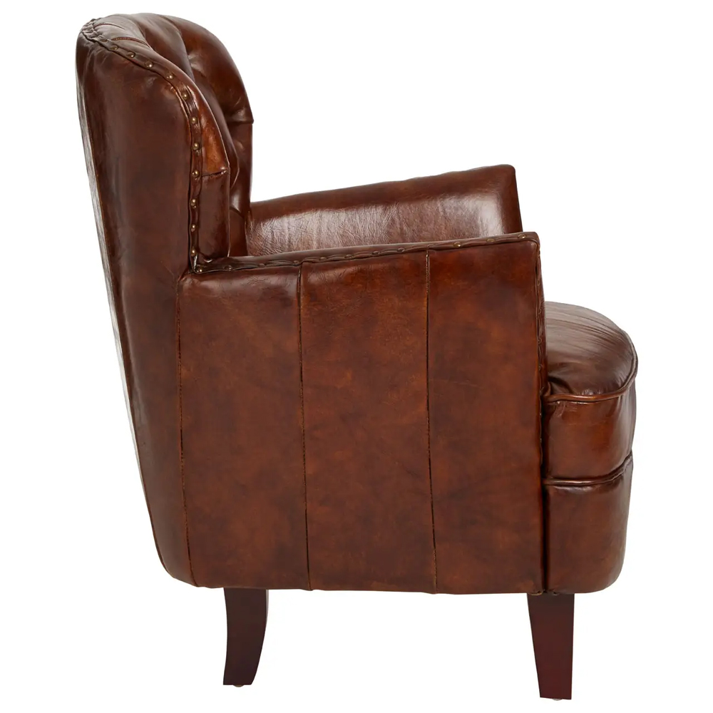 Viroqua Genuine Leather Bedroom Chair In Brown