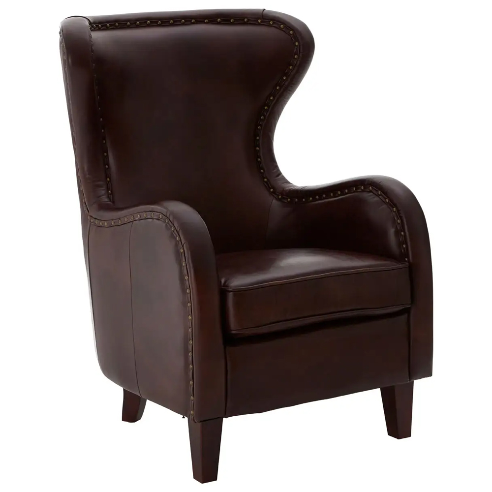 Viroqua Genuine Leather Bedroom Chair In Dark Coffee
