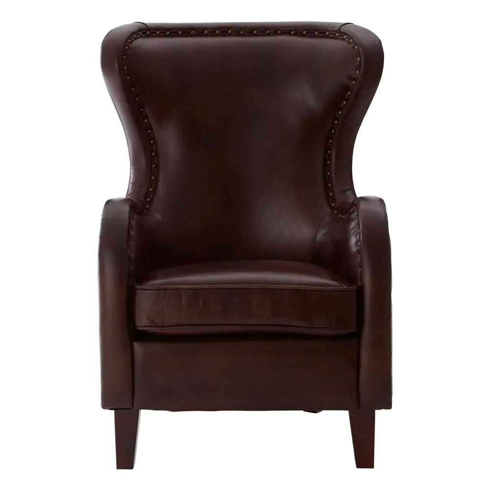 Viroqua Genuine Leather Bedroom Chair In Dark Coffee