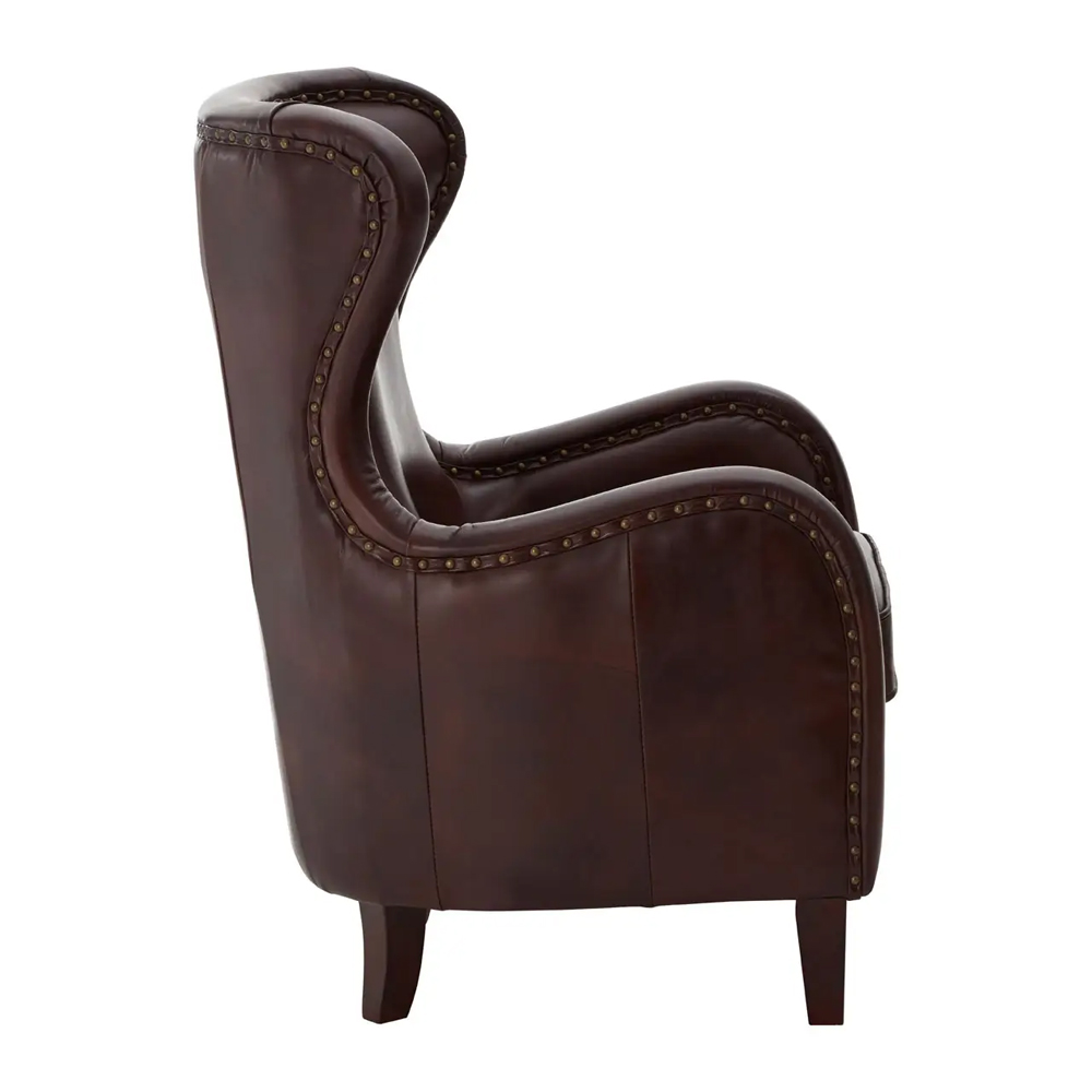 Viroqua Genuine Leather Bedroom Chair In Dark Coffee