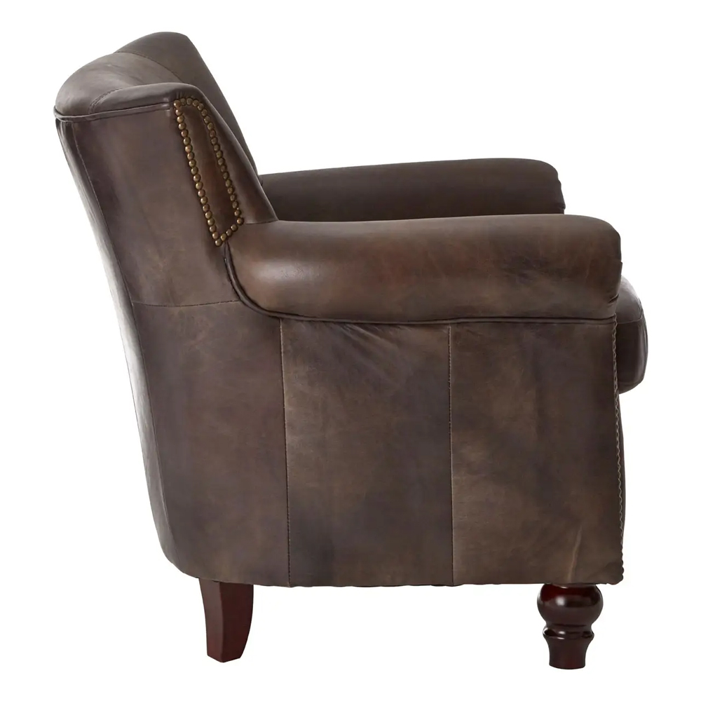 Viroqua Genuine Leather Classic Bedroom Chair In Dark Grey