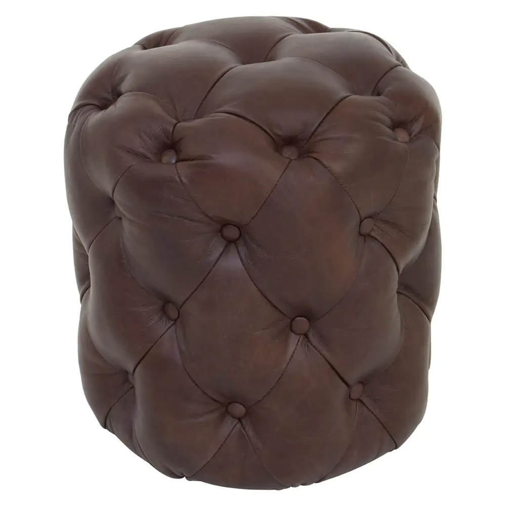 Viroqua Genuine Leather Round Stool In Coffee