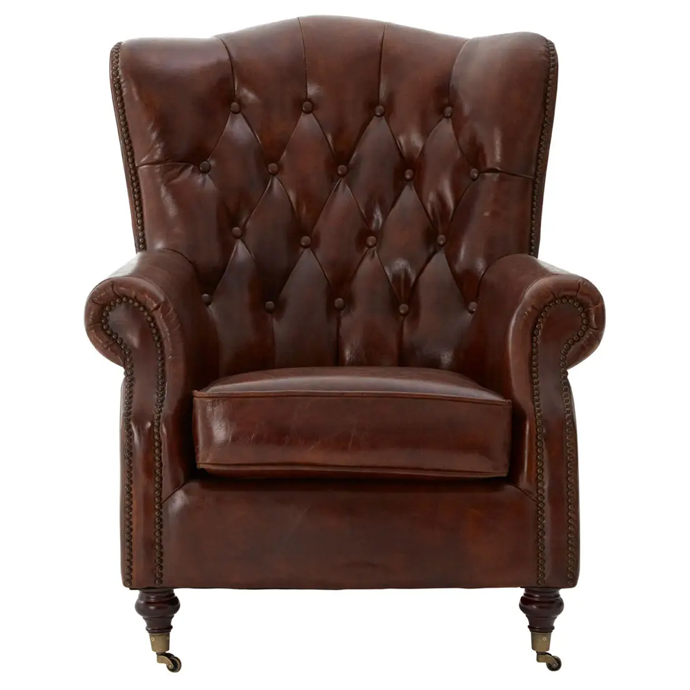 Viroqua Genuine Leather Scroll Armchair In Brown