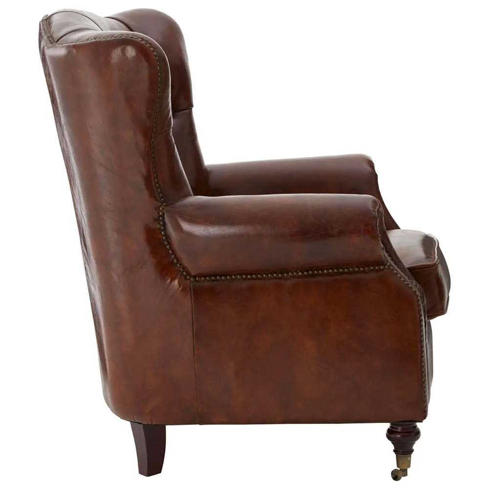 Viroqua Genuine Leather Scroll Armchair In Brown