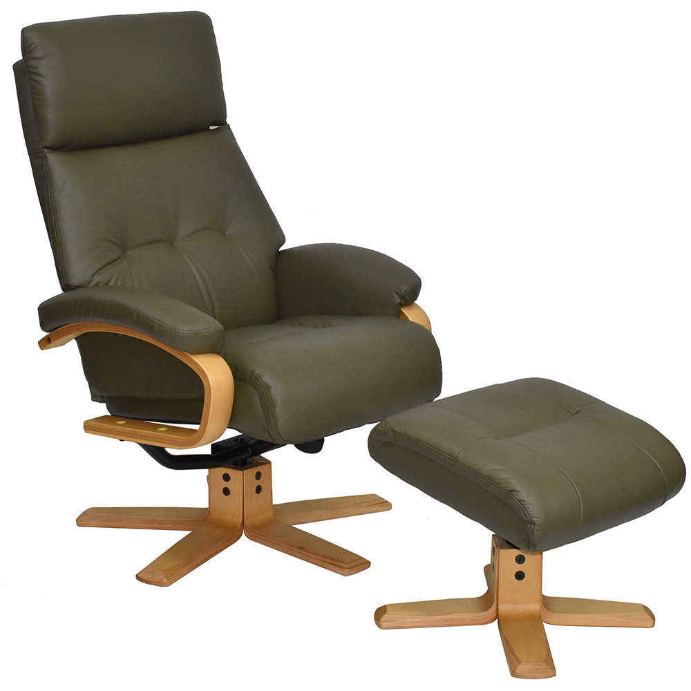 Viroqua Leather Recliner Chair With Stool In Olive Green