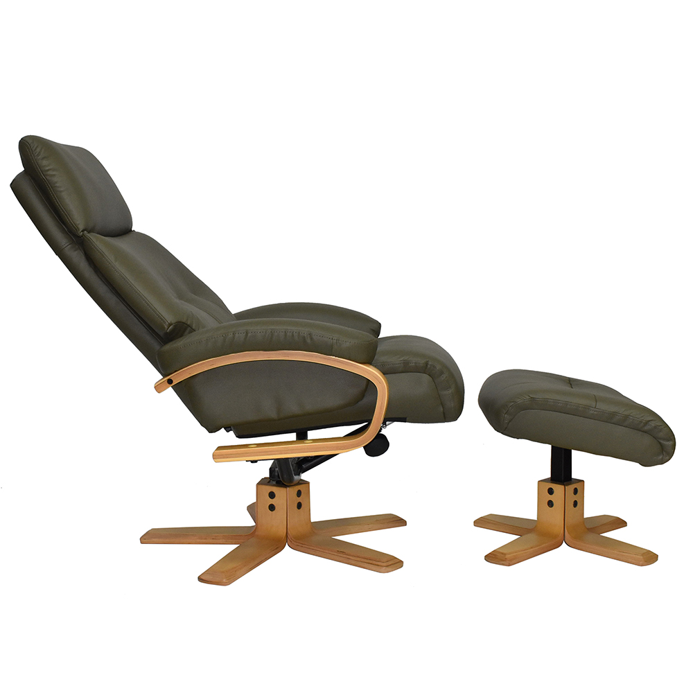 Viroqua Leather Recliner Chair With Stool In Olive Green