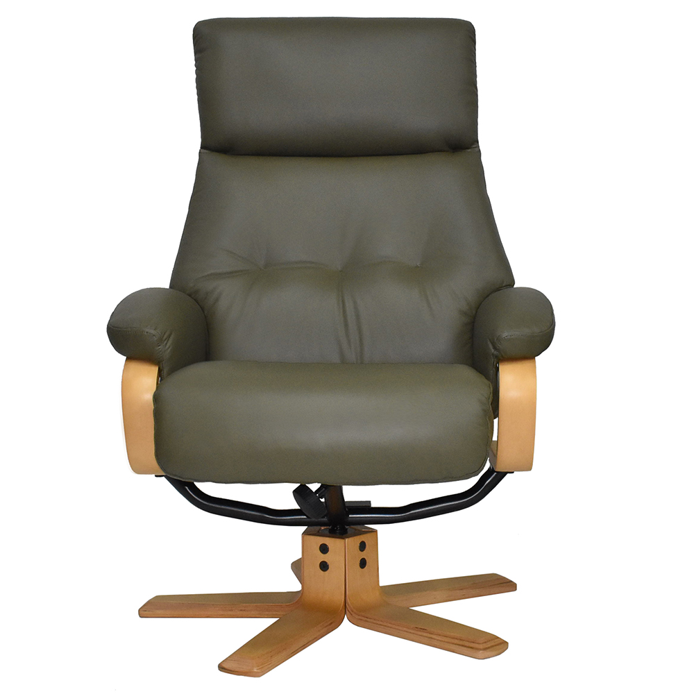 Viroqua Leather Recliner Chair With Stool In Olive Green
