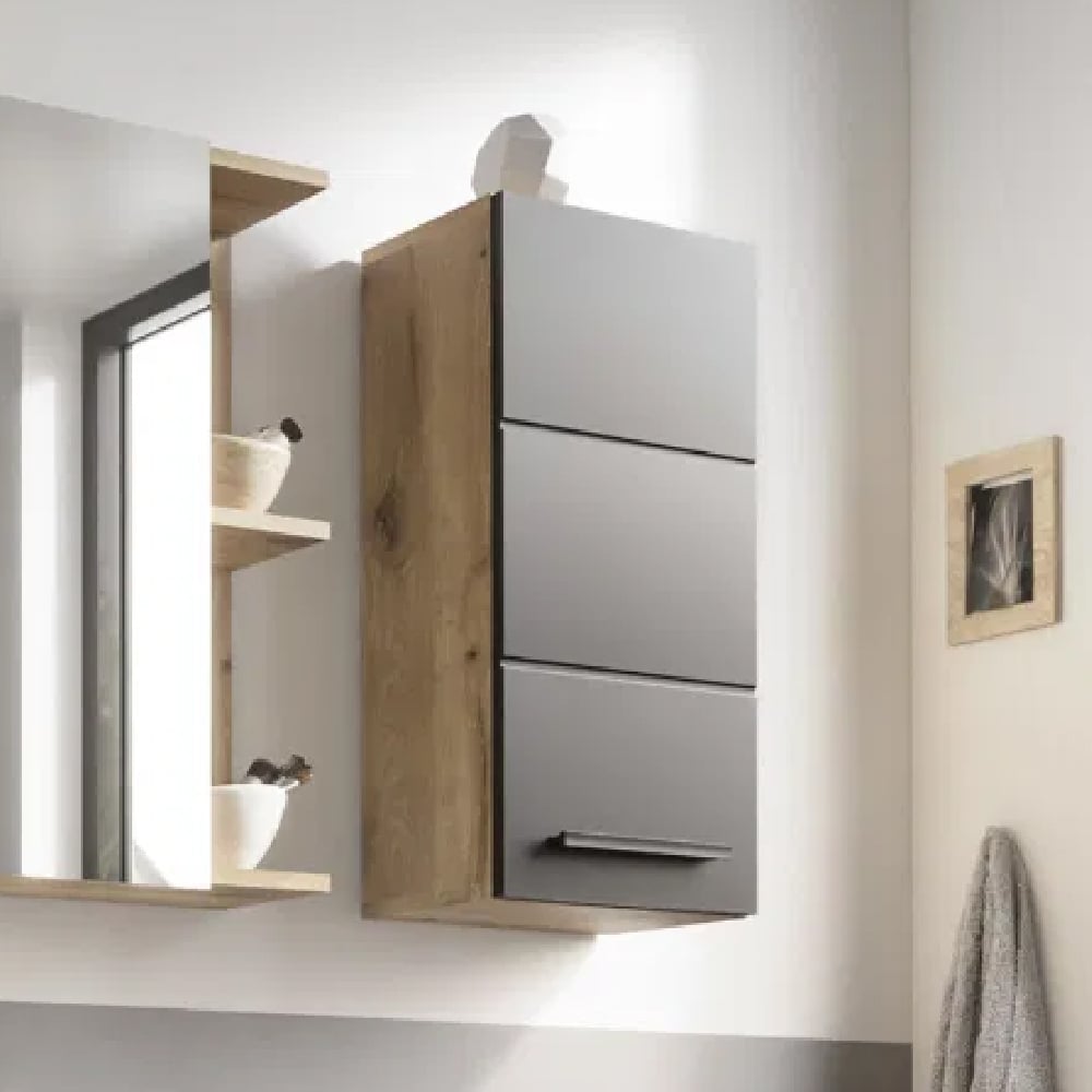 Viroqua Wooden Wall Unit With 1 Door In Viking Oak And Black