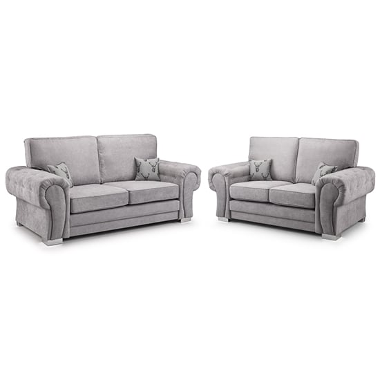 Virto Fullback Fabric 3 Seater 2 Seater Sofa In Silver Grey