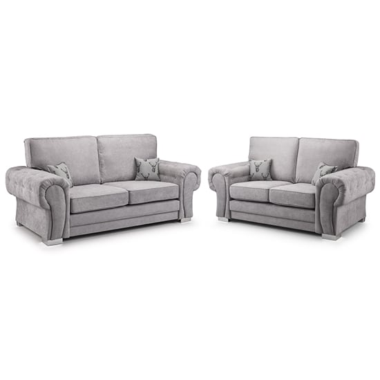 Verna Fullback Fabric 3+2 Seater Sofa Set In Grey