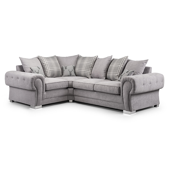 Virto Scatterback Fabric Left Hand Corner Sofa In Silver Grey