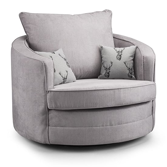 Virto Scatterback Fabric Swivel Armchair In Silver And Grey