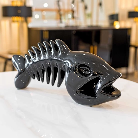 Product photograph of Visalia Ceramic Fish Bone Sculpture In Black from Furniture in Fashion