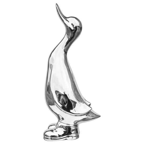 Product photograph of Visalia Ceramic Tall Duck With Boots Sculpture In Silver from Furniture in Fashion