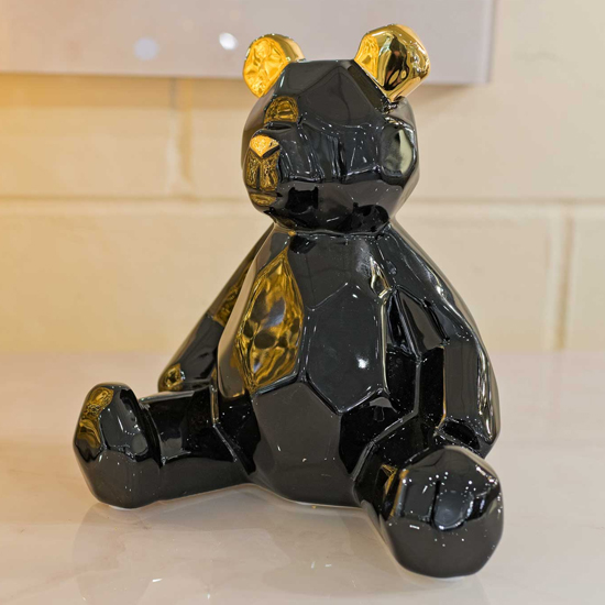Product photograph of Visalia Ceramic Teddy Bear Sculpture In Black And Gold from Furniture in Fashion