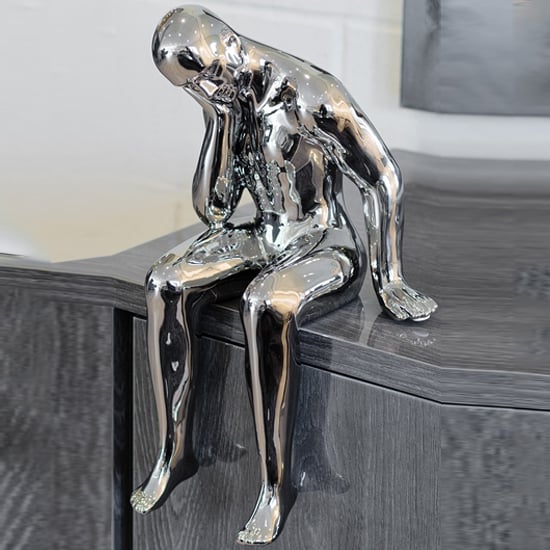 Product photograph of Visalia Ceramic Thinking Man Sculpture In Silver from Furniture in Fashion