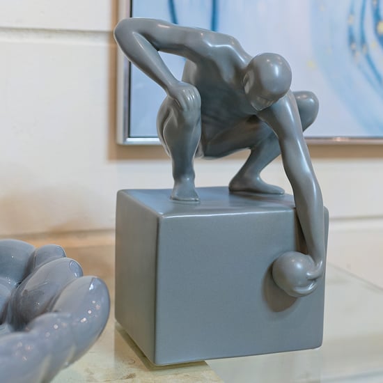 Visalia Ceramic World In His Hand Sculpture In Grey