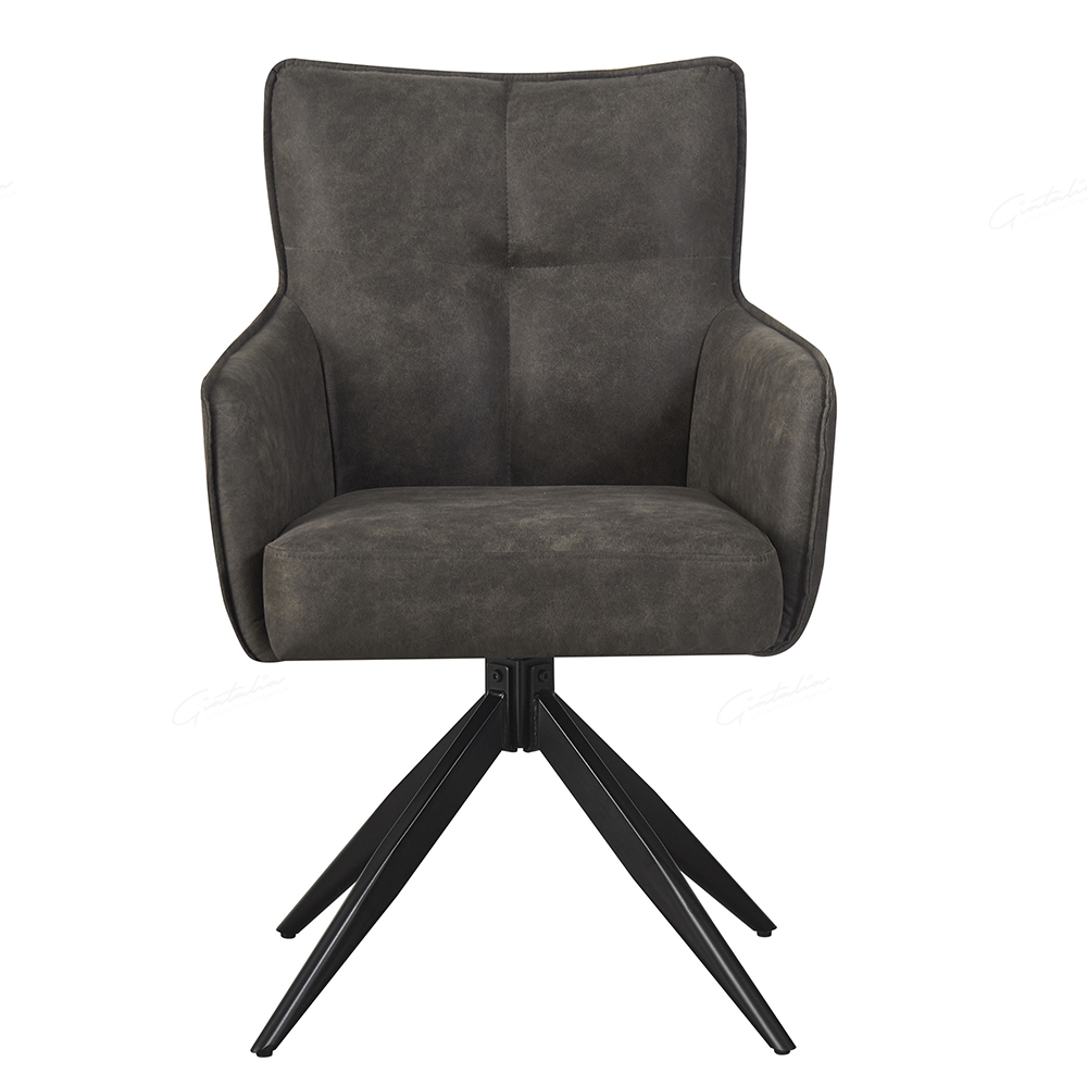 Visalia Grey Fabric Dining Chairs With Black Legs In Pair