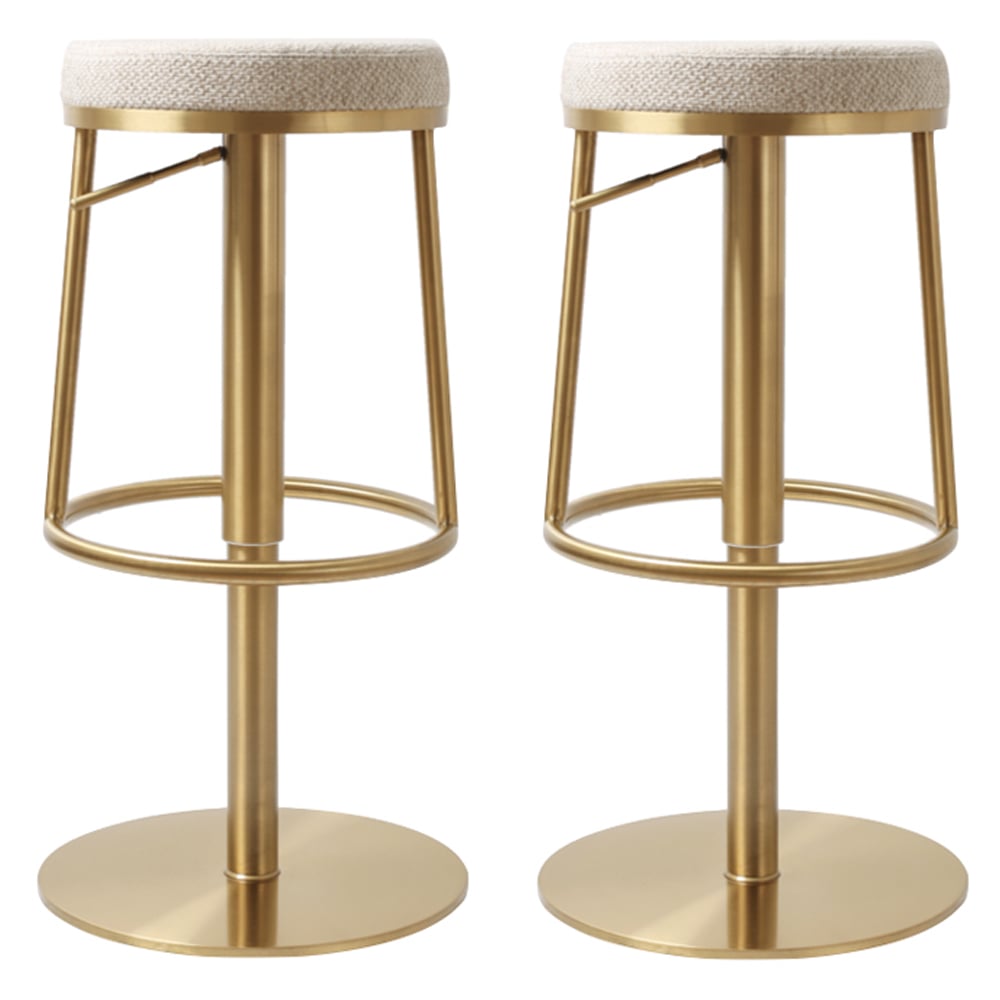 Visalia Wheat Fabric Bar Stools With Gold Base In Pair