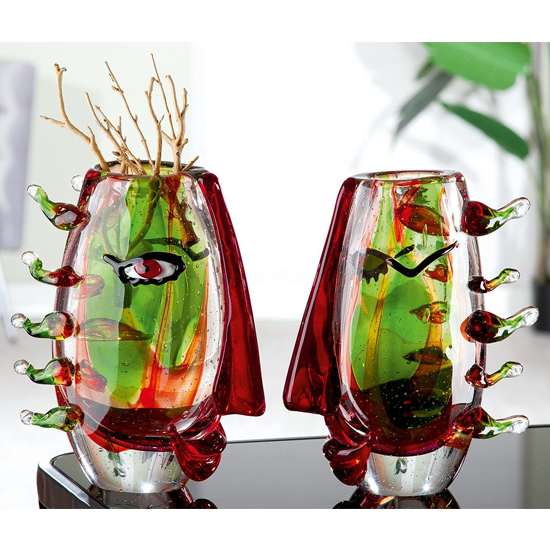 Read more about Viso glass set of 2 decorative vase in green and red