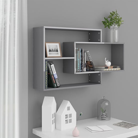 Product photograph of Visola High Gloss Rectangular Wall Shelves In Grey from Furniture in Fashion