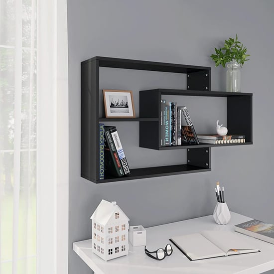 Visola Wooden Rectangular Wall Shelves In Black