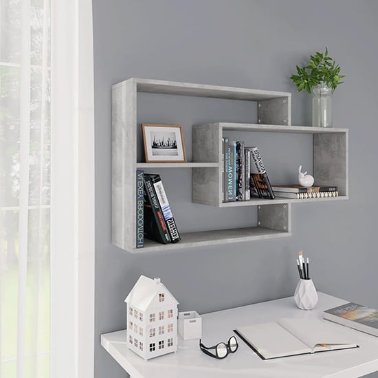 Photo of Visola wooden rectangular wall shelves in concrete effect