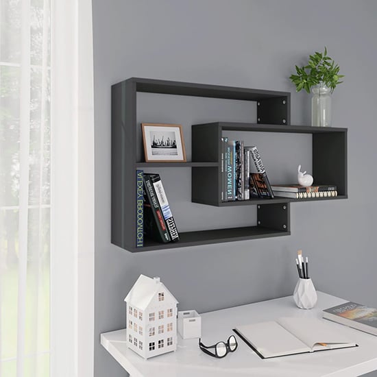 Photo of Visola wooden rectangular wall shelves in grey