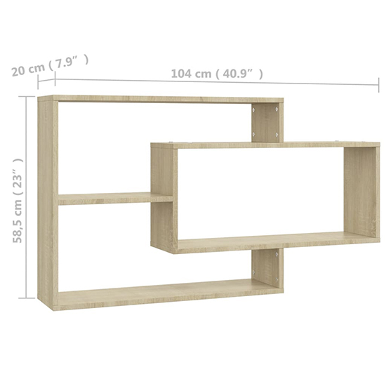 Visola Wooden Rectangular Wall Shelves In Sonoma Oak