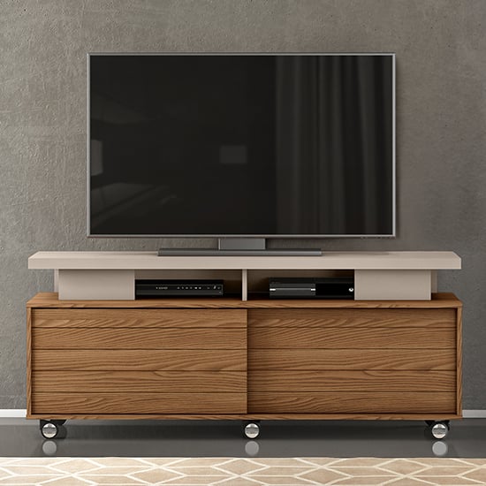Product photograph of Vistoc Wooden 2 Sliding Doors Tv Stand On Castors In Oak Grey from Furniture in Fashion