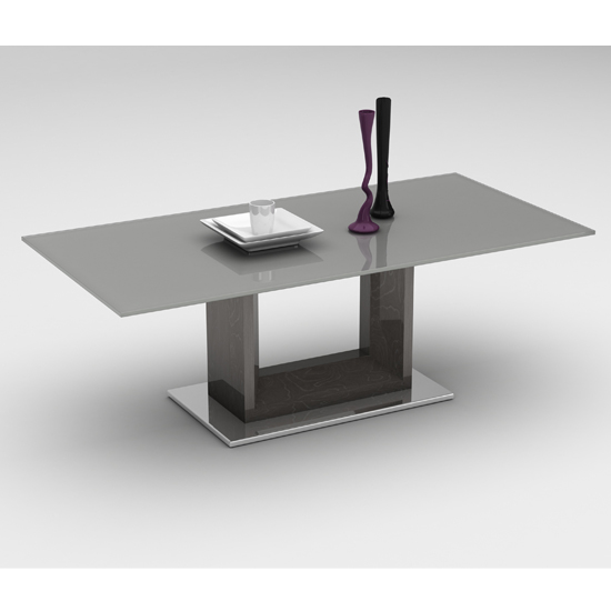 Vista Grey Glass Coffee Table With Polished Stainless Steel Base