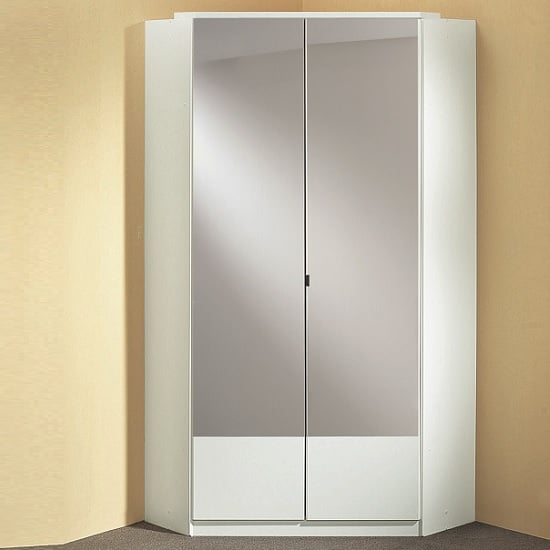 Product photograph of Vista Mirrored Corner Wardrobe In White With 2 Doors from Furniture in Fashion