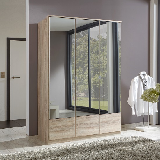 Read more about Vista modern mirrored wardrobe in oak effect with 3 doors