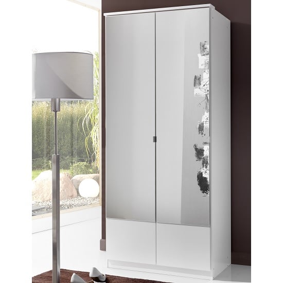 Vista Contemporary Mirrored Wardrobe In White With 2 Doors