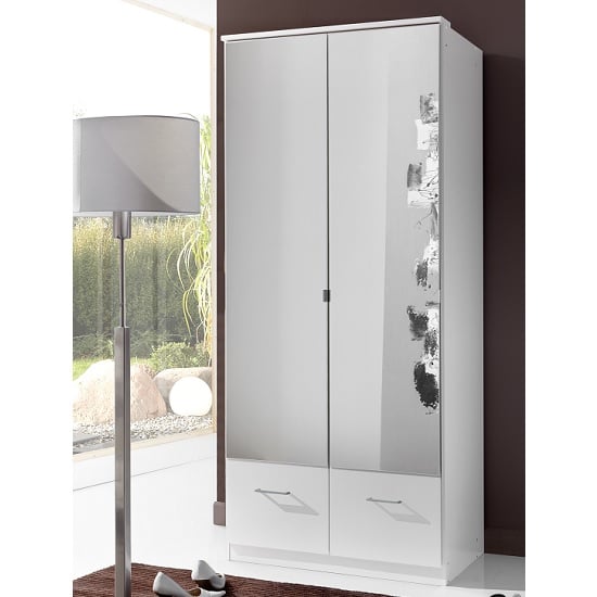 Vista Mirrored Wardrobe In White With 2 Doors And 2 Drawers