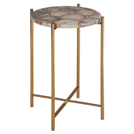 Sauna Round Agate Side Table With Gold Steel Frame In Natural_2