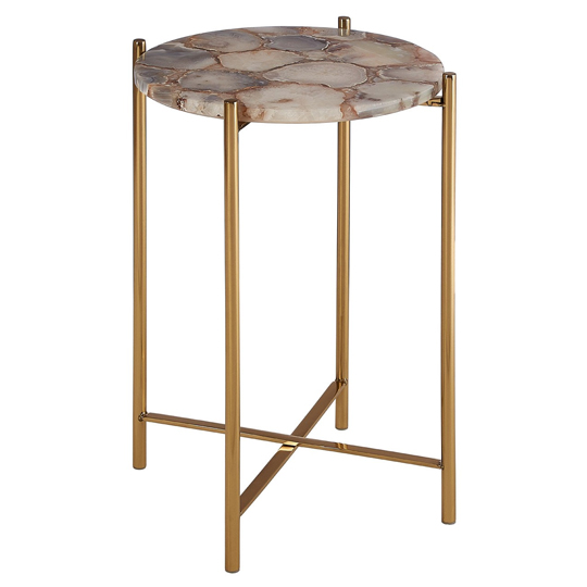Sauna Round Agate Side Table With Gold Steel Frame In Natural