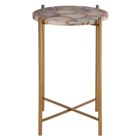 Sauna Round Agate Side Table With Gold Steel Frame In Natural