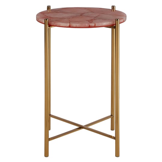 Sauna Round Quartz Side Table With Gold Steel Frame In Pink_1