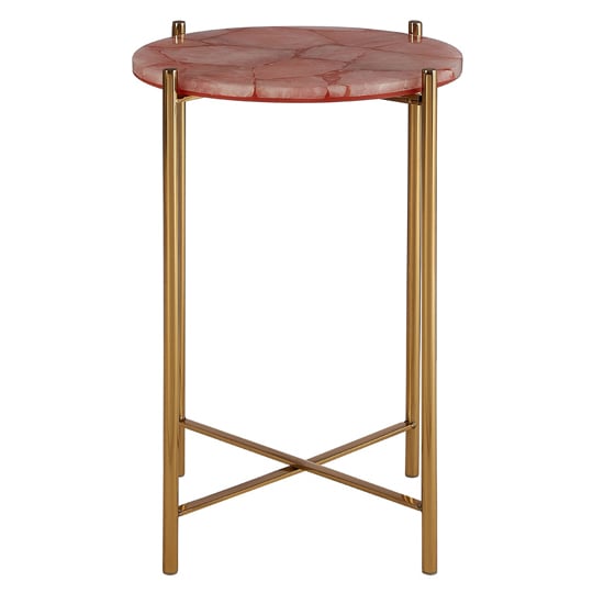 Photo of Sauna round quartz side table with gold steel frame in pink