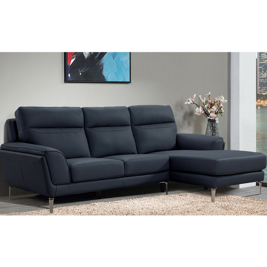 Vitalia Corner Right Handed Leather Sofa Bed In Indigo Furniture in Fashion