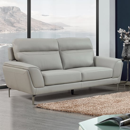 Vitalia Fixed Leather 3 Seater Sofa In Light Grey_1
