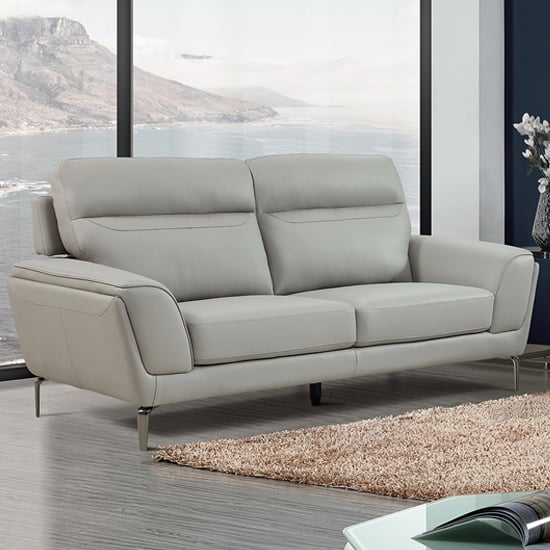 Product photograph of Vitelli Leather 3 Seater Sofa In Light Grey from Furniture in Fashion