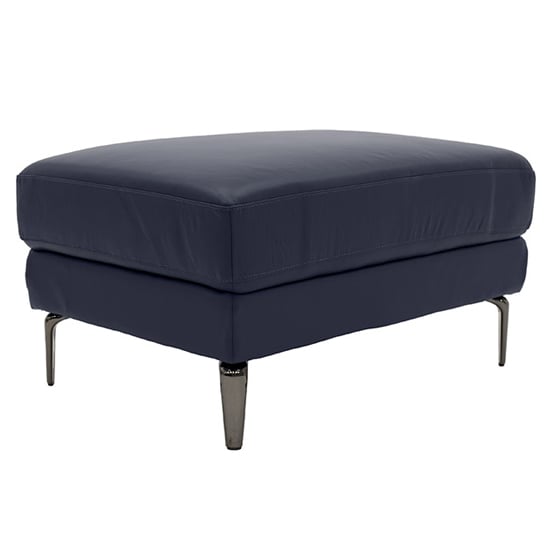Product photograph of Vitelli Leather Footstool In Indigo Blue from Furniture in Fashion