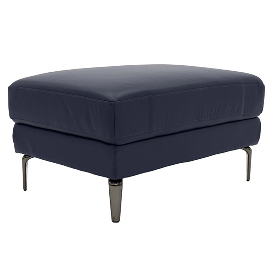 Vitelli Leather Footstool In Indigo Blue