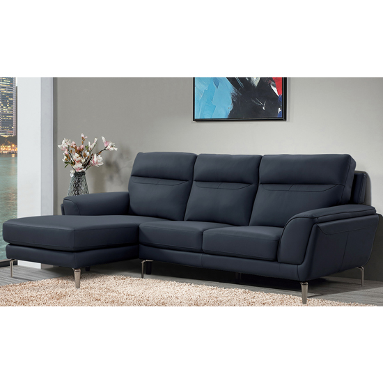 Product photograph of Vitelli Leather Left Hand Corner Sofa In Indigo Blue from Furniture in Fashion