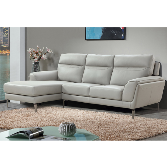 Product photograph of Vitelli Leather Left Hand Corner Sofa In Light Grey from Furniture in Fashion