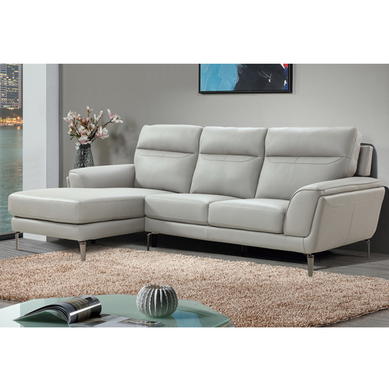 Vitelli Leather Left Hand Corner Sofa In Light Grey Furniture in Fashion