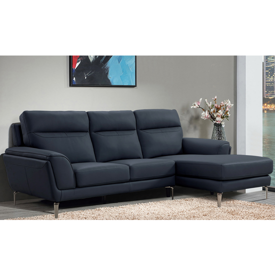 Product photograph of Vitelli Leather Right Hand Corner Sofa In Indigo Blue from Furniture in Fashion
